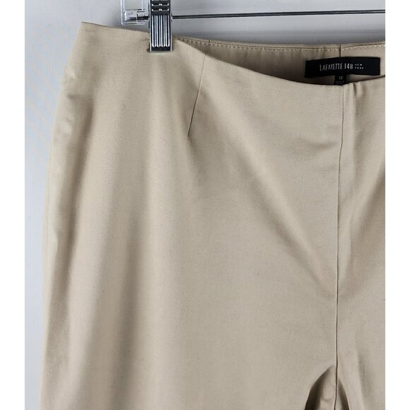 Lafayette 148 New York Pants Womens 12 Beige Side Zip Trousers - Picture 3 of 9